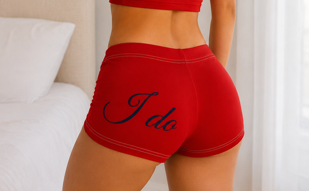 I Do Bride Shorts, Bachelorette Shorts for Bride, Red Bridal Lounge Shorts, Honeymoon Outfit, Bride-to-Be Gift